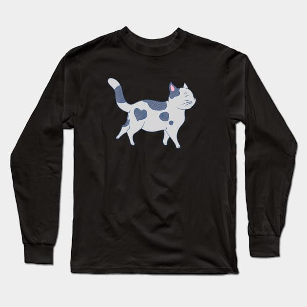 Cute Grey Cat Long Sleeve T-Shirt by dragonstarart